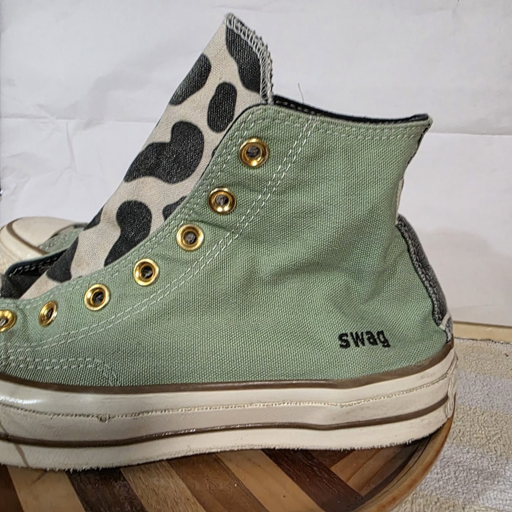 Converse Chuck Taylor All Star High Custom Green Cow 6 Mens Women's 8 No Laces - Picture 2 of 16